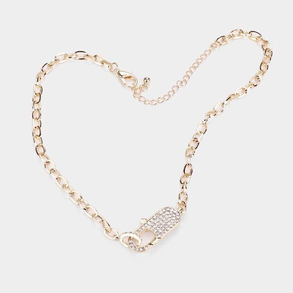 Rhinestone Embellished Lobster Clasp Gold Tone Necklace Set - Picture 2 of 8